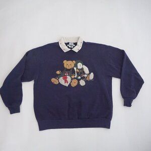 Vintage Gopher Sport Navy Teddy Bear Graphic Sweatshirt White Heart XL